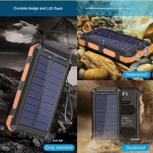 Solar-powered portable power bank with flashlight and compass