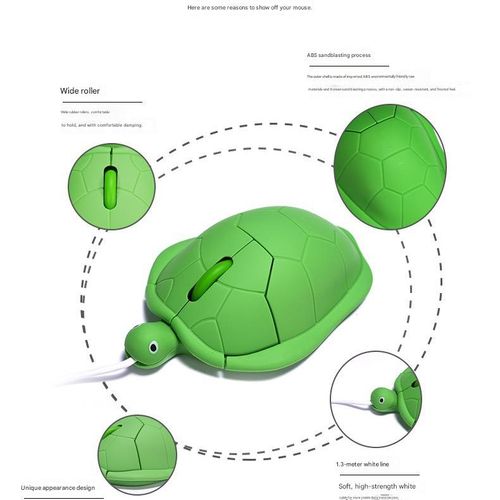 Turtle-shaped green wired mouse