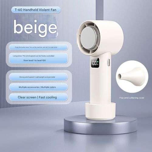 T60 USB portable handheld fan with digital display and nozzle, desktop silent brushless motor
