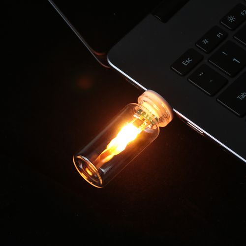 USB Simulated Flame Table Lamp — Glass Bottle LED Electronic Candle & Ambient Night Light for the Bedroom