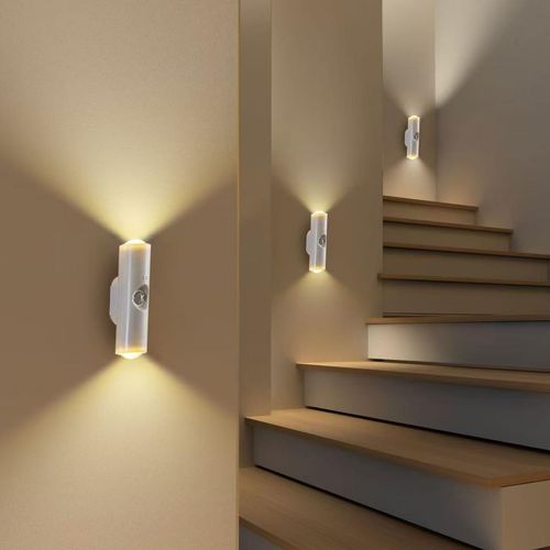 New smart motion-sensing light, self-adhesive magnetic wall lamp, rechargeable night light, hill-shaped design with double cat-eye ambient lighting.