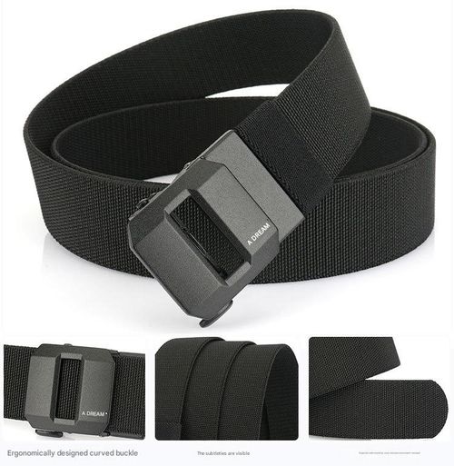 Men's high-elastic nylon automatic buckle tactical belt, casual canvas leather belt for young and middle-aged men.