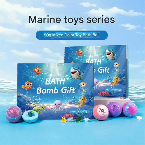 12-pack, 50g toy bath balls with hidden ocean-themed children's bath salt balls