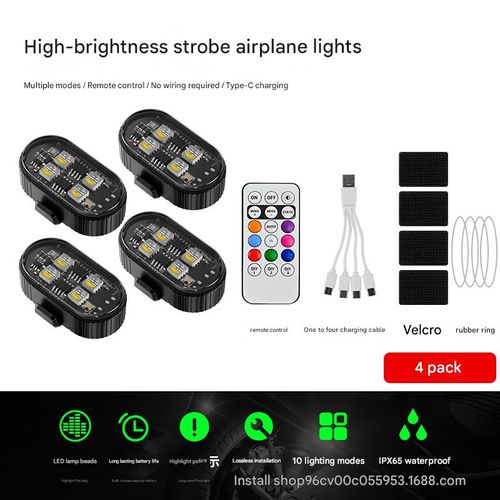 Motorcycle and airplane lights with long battery life, high brightness, RF remote control, car decorative lights, strobe lights, electric vehicle navigation warning lights