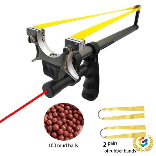 Folding slingshot, flat rubber band, quick-press design, outdoor competitive slingshot with infrared laser sight, plus 100 steel balls.