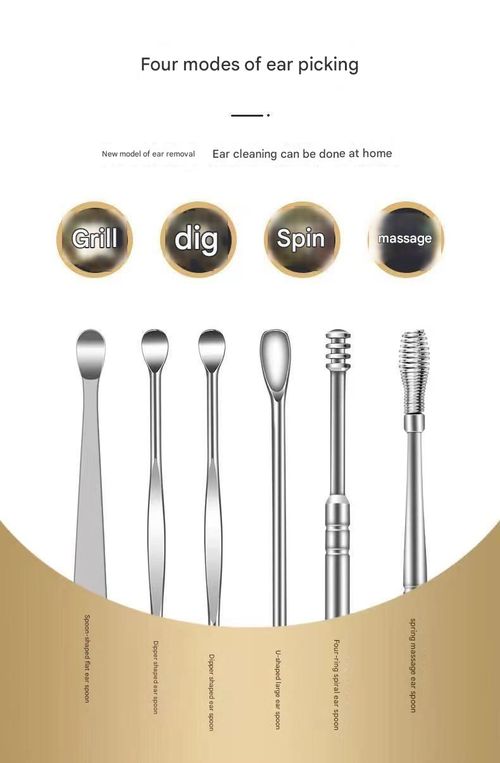 This six-piece ear cleaning tool set includes an ear pick, a leather case, and cleaning tools – a portable household ear cleaning tool set.