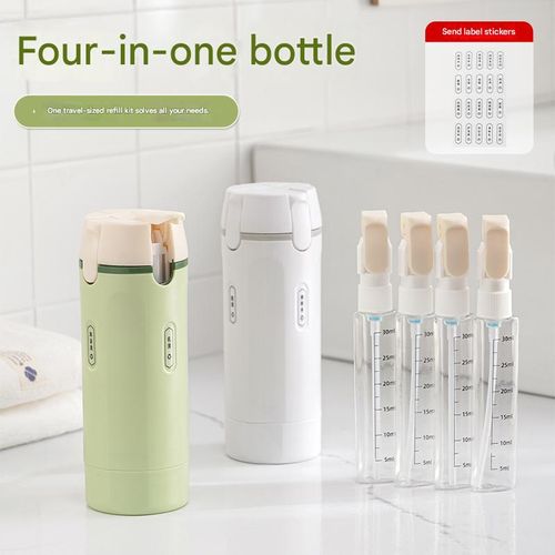 4-in-1 travel-sized bottle for portable shampoo, body care, cosmetics, and hair care products. Travel storage bottle.