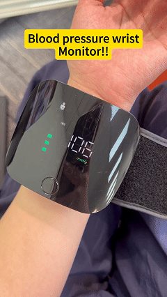 Wrist blood pressure monitor, fully automatic electric smart blood pressure measuring device, rechargeable, with touch screen.