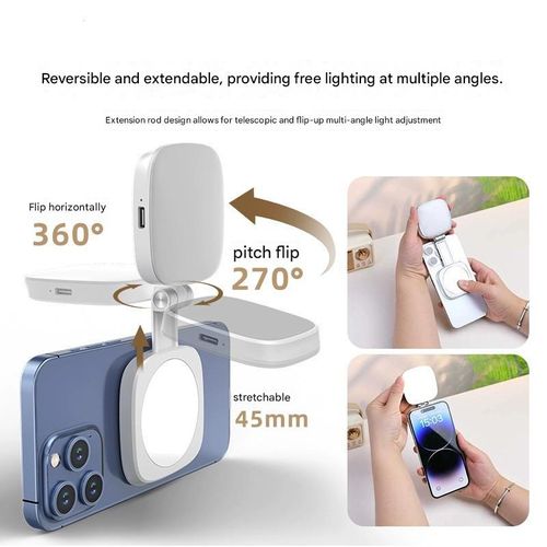 Magnetic Phone Fill Light & Stand — Mini Pocket Beauty Lamp, Makeup Mirror, and Holder for Live Streaming & Selfies
