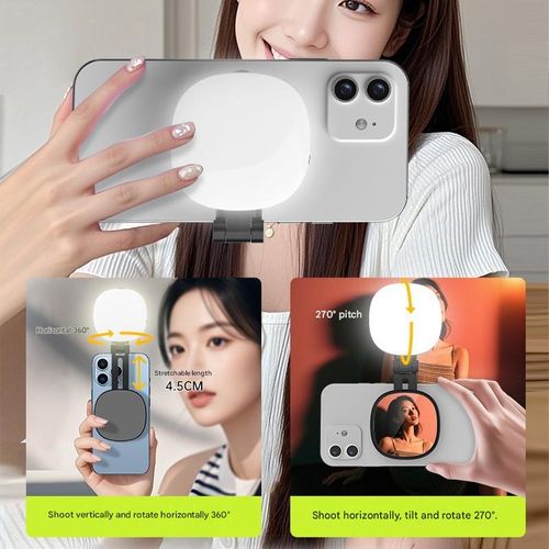Magnetic Phone Fill Light & Stand — Mini Pocket Beauty Lamp, Makeup Mirror, and Holder for Live Streaming & Selfies
