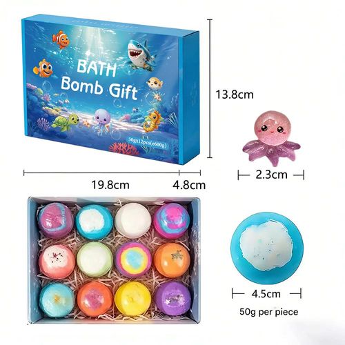 12-pack, 50g toy bath balls with hidden ocean-themed children's bath salt balls