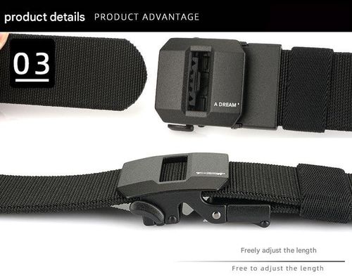 Men's high-elastic nylon automatic buckle tactical belt, casual canvas leather belt for young and middle-aged men.