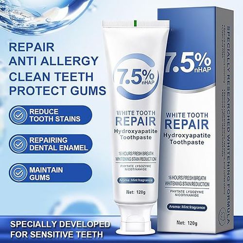 Hydroxyapatite toothpaste 7.5%, rich in hydroxyapatite, protects tooth enamel, strengthens teeth, mint flavor, freshens breath for 16 hours. Hydroxyapatite toothpaste, oral care.