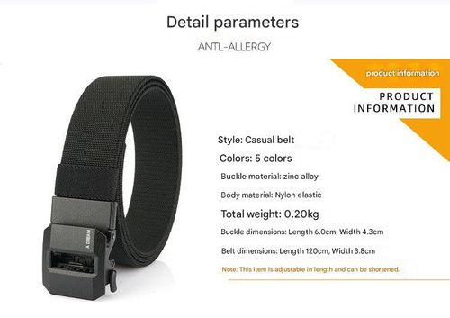 Men's high-elastic nylon automatic buckle tactical belt, casual canvas leather belt for young and middle-aged men.