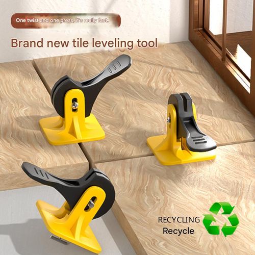 Tile leveling system, adjustable tile leveling tool, press-type tile laying tool, wall tile positioning and leveling clips.