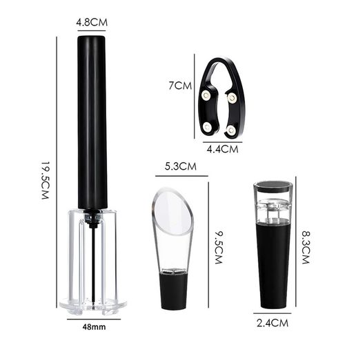 Wine bottle opener set: Red wine air pressure bottle opener, needle-type ABS air pressure bottle opener, and corkscrew set.