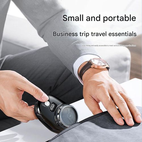 Mini electric shaver for men with digital battery level display.