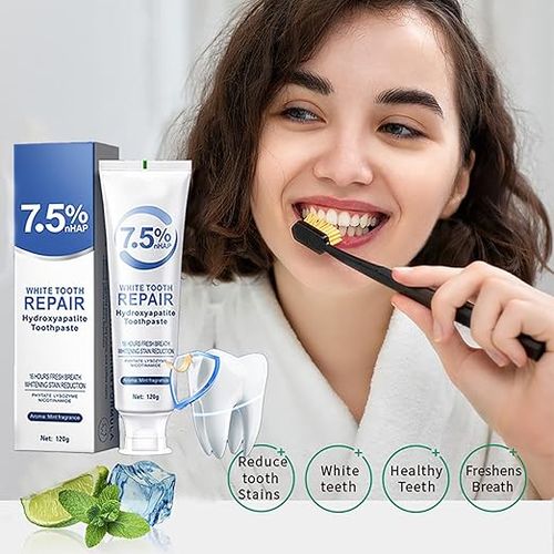 Hydroxyapatite toothpaste 7.5%, rich in hydroxyapatite, protects tooth enamel, strengthens teeth, mint flavor, freshens breath for 16 hours. Hydroxyapatite toothpaste, oral care.