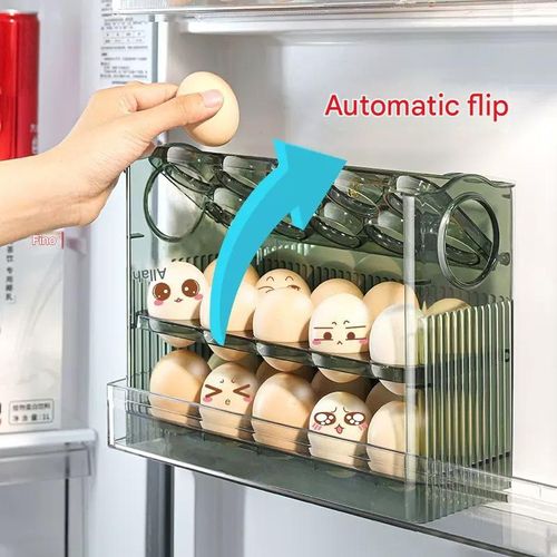 Automatic flip egg storage box refrigerator side door storage rack kitchen dedicated egg tray storage artifact duck egg box