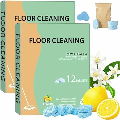 12pcs Floor Cleaning Tablets Multi Purpose Floor Cleaner Tablets, Pre-Measured Dissolvable Cleaning Solution for Mop Robot Vacuums, Multi Surface Tile Vinyl Hardwood, Fresh Lemon Scented