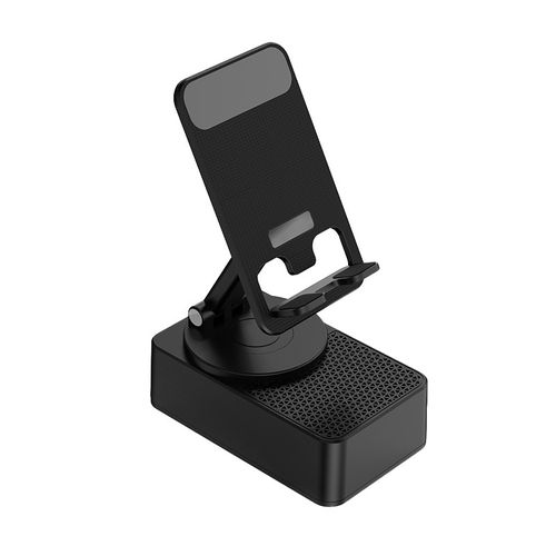 Three-in-one device: phone holder, Bluetooth speaker, and power bank.  Features include Bluetooth calling, USB drive functionality, and a rotatable, extendable, and foldable design.