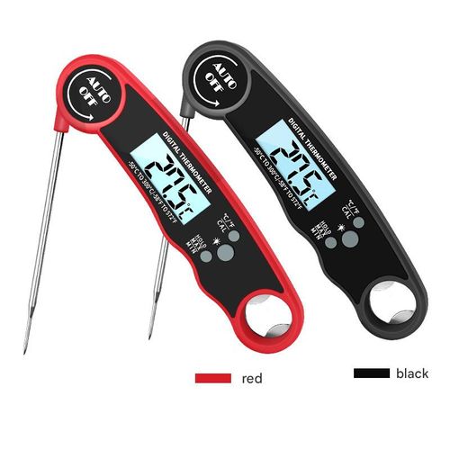 Digital folding waterproof kitchen food thermometer, baking and water temperature gauge, outdoor barbecue and meat thermometer with built-in battery.