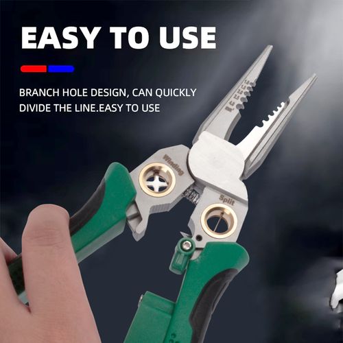 8-in-1 Stainless Steel Needle-Nose Wire Stripper, Anti-Slip Multi-Functional Wire Stripper with Test Pen, Electrician Pliers