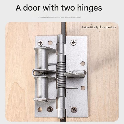 Multi-functional door closer with automatic rebound hinge, 4-inch buffer device, spring-loaded invisible hinge, and 90-degree right-angle positioning.