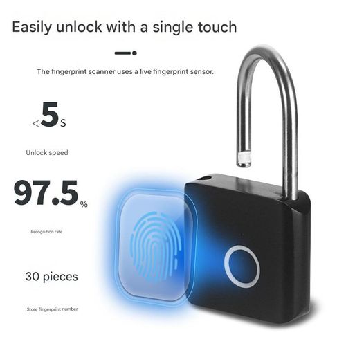 Smart Fingerprint Padlock — Outdoor, Waterproof, and Rustproof — Intelligent Electronic Lock for Gates, Anti-Theft Security, and Cabinets