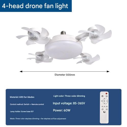 Modern Ceiling Fan with Light — Integrated Design for Dining Room & Living Room — High Airflow, Silent Operation, E27 Socket — Home Use