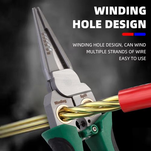 8-in-1 Stainless Steel Needle-Nose Wire Stripper, Anti-Slip Multi-Functional Wire Stripper with Test Pen, Electrician Pliers
