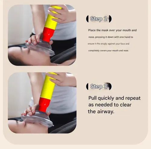 Heimlich maneuver device, negative pressure suction device, anti-choking and anti-suffocation instruments, and airway emergency tools with face masks.