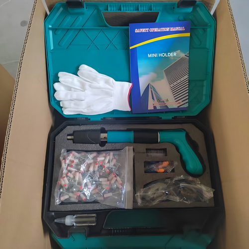 This ceiling nail gun is an all-in-one nailer and fastener for plumbing, electrical, and air conditioning installation (with 100 nails).