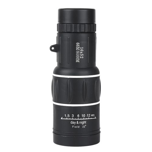 Portable high-magnification monocular telescope with night vision capabilities.  Order now and receive free glass lenses, lanyard, cleaning cloth, carrying case, universal phone clip, and metal extendable tripod (with green coated lenses).