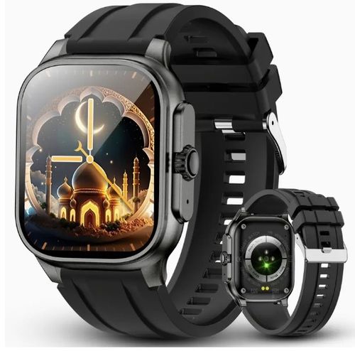 This 2.01-inch smartwatch features Bluetooth calling, IP68 water resistance, message push notifications, and a sports mode. It's a smartwatch designed for Muslims.
