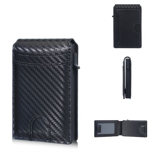 Men's carbon fiber small card holder, business style multi-card slot magnetic clasp card case, high-end feel ID and credit card holder.
