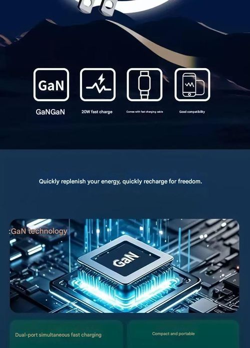 Gallium nitride (GaN) charger, PD fast charging phone charger with dual retractable cable, compatible with Apple and Android devices.