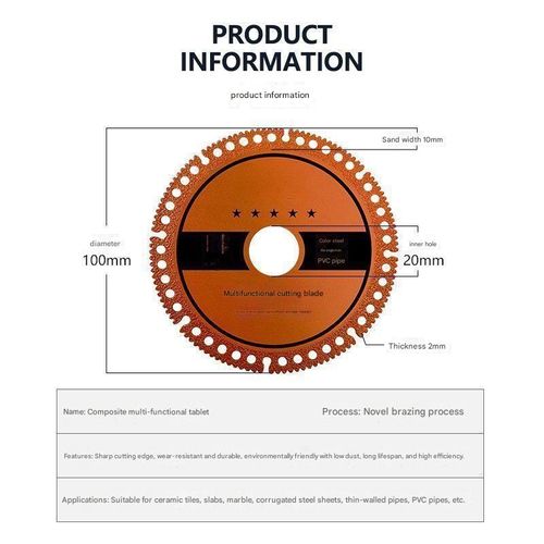 Angle grinder multi-functional composite cutting disc for glass, ceramic tiles, slabs, cement, marble, and cast iron saw blades with high hardness.