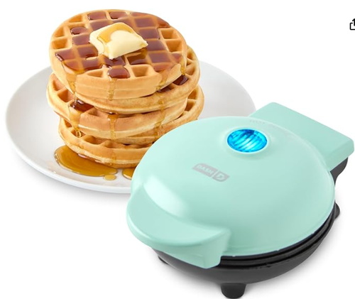DASH Mini Waffle Maker - 4-inch Waffle Iron, Non-Stick Waffle Iron, Fast Heating, PTFE Non-Stick Surface - The perfect mini waffle maker for kids and families, just add batter (Light Green)