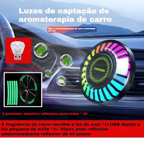 (🔥🔥🔥 preco do evento) Carro aromaterapia recolhimento luz de som tira reflexiva de pneu noite USB pequena luz colorida