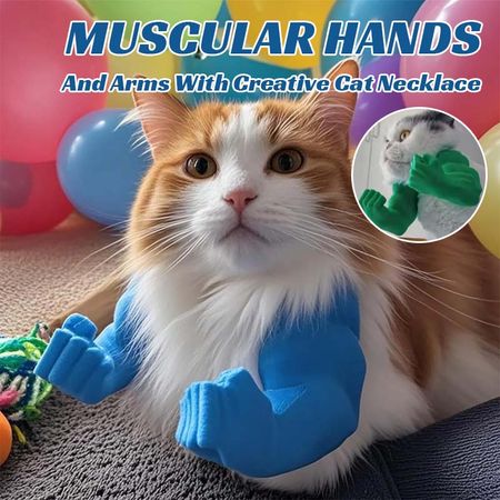 Muscular Hands And Arms With Creative Cat/Dog Necklace