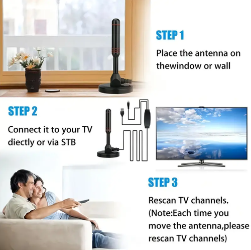Long Range Digital TV Antenna Amplified HD Reception for Smart & Traditional TVs Ultra Compact Magnetic Base Supports 4K 1080P Fire TV 360° Super Signal
