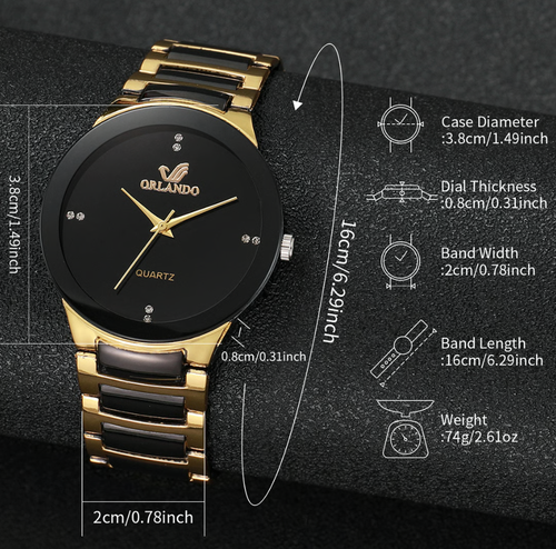 ORLANDO Men Luxury Watches New Arrived Cool Black Gold Quartz Steel Wristwatch