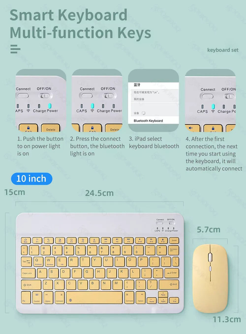Ce Rohs Slim Bluetooth Mini Design Ultra-Thin 10-Inch Rechargeable Wireless Keyboard and Mouse Combo