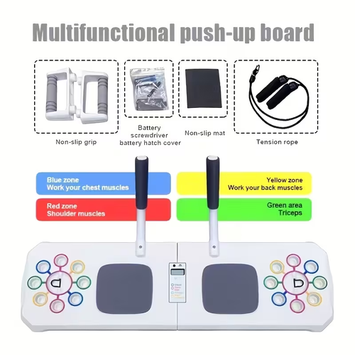 Push Up Training Set Multifunctional Push Up Board with Elastic Resistance Band and Bars 3 in 1 Fitness Set with Digital Stopwatch for Home and Gym Workout,Abdominal Triceps Muscle Training Fitness