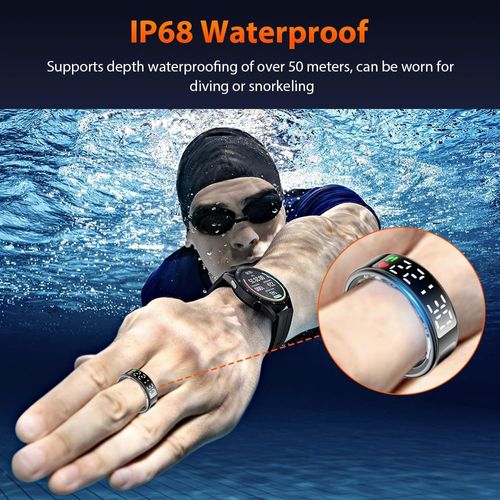 Bluetooth Smart Health Ring, IP68 Waterproof Activity Tracker Ring, LED Screen Fitness Tracker for Heart Rate, SpO2, Sleep & Step Counting