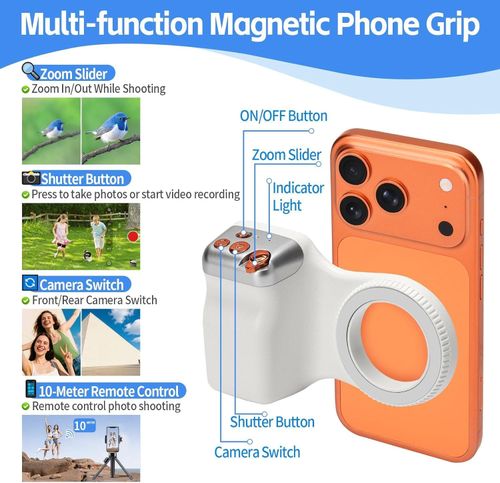 Magnetic Phone Camera Grip for iPhone & Android with Bluetooth Shutter