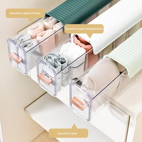 Punch-Free Wall Hanging Sock Underwear Organizer, 3-in-1 Divided Storage Container for Wardrobe