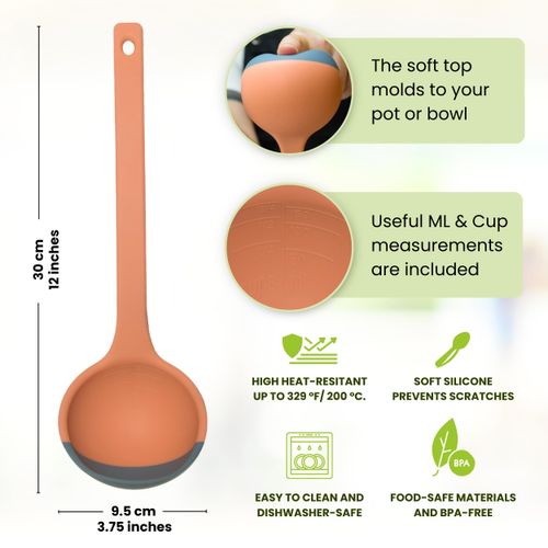 Silicone Spoon - Colorful Silicone Spatula Ladle with a Soft Top to Mold to your Pots & Pans.