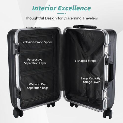24 Inch PC Hard Shell Luggage, Aluminum Frame Travel Suitcase for Men Women & Students